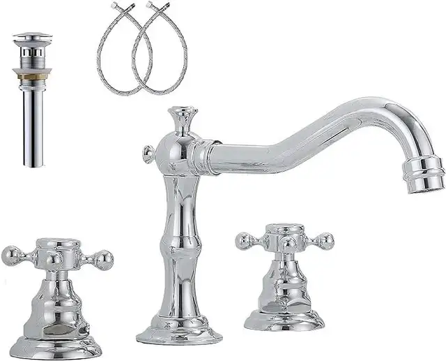 YBlucklly Lavatory Widespread Bathroom Sink Faucet Chrome Mixer in Plumbing, Sinks, Toilets & Showers in Gatineau - Image 5