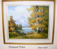 Framed Painting, Landscape Forest, mountai, water, ready to hang