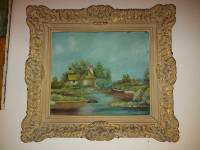 Beautiful antique 1920s oil on canvas 12" by 14" landscape paint