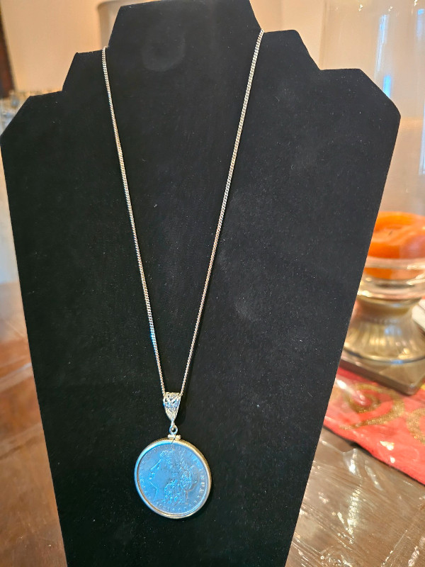 Morgan Dollar silver coin in sterling silver bezel and chain in Jewellery & Watches in Oakville / Halton Region - Image 2