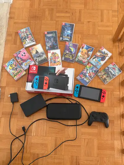 Nintendo Switch, pro controller and games, View more