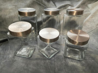 Glass Canisters w/ Stainless Lids x6