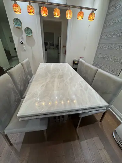 Marble dining table with 6 Velvet chairs, View more