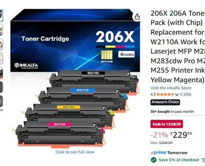 206X/A Toner Cartridges 4x (w Chip) HP Laserjet, View more