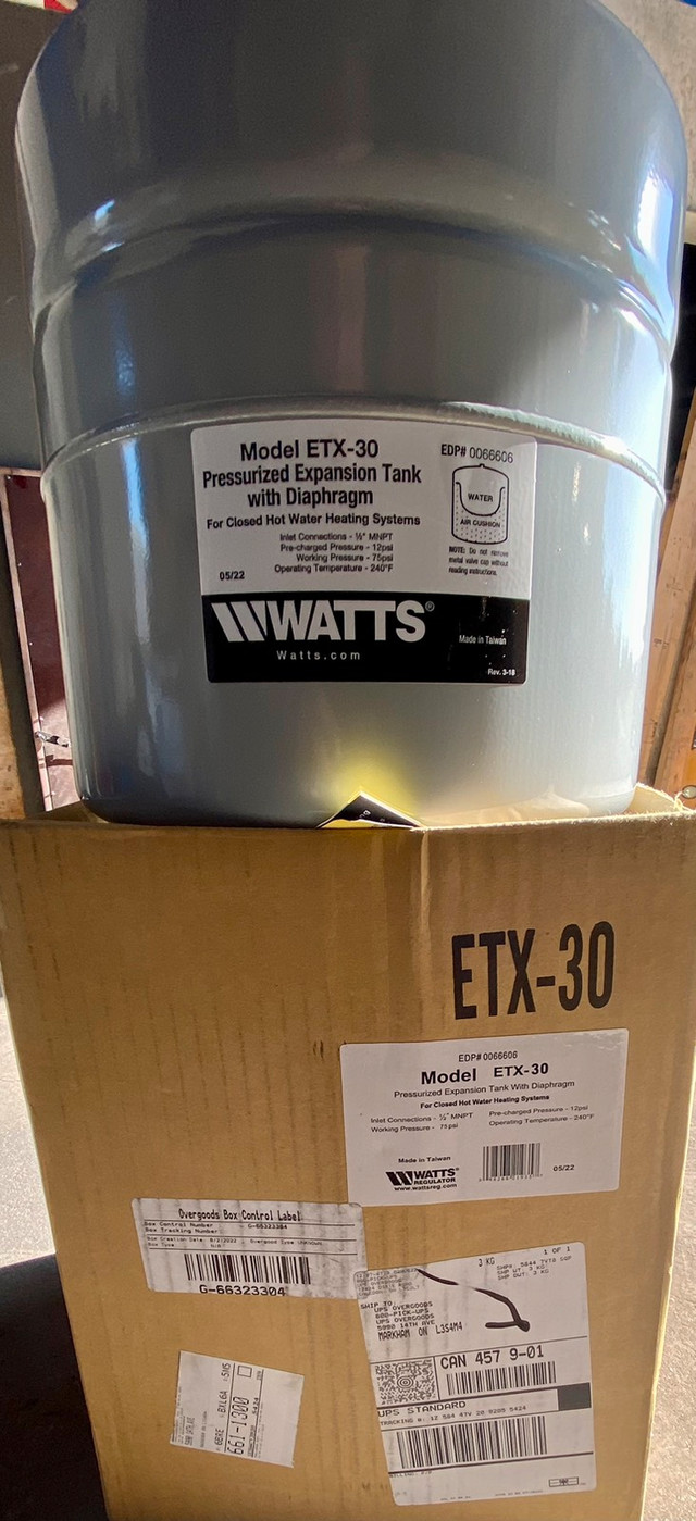 NEW Watts ETX-30 Pressurized Expansion Tank  in Plumbing, Sinks, Toilets & Showers in Mississauga / Peel Region