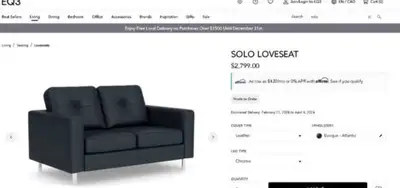 FS: 3-Piece EQ3 Leather Living Room Set - Made in Canada, View more