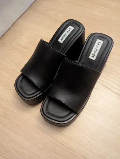 Steve Madden Black Platform Wedge Sandal Heel Pepe30, View more