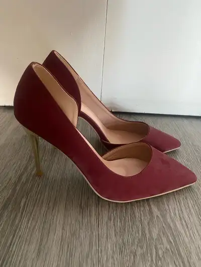 woman’s suit and suede shoes, View more