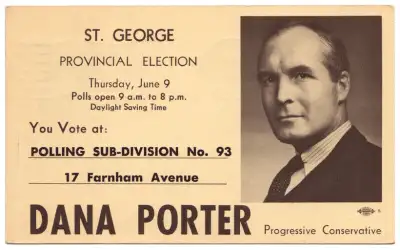1955 DANA PORTER ELECTION POLLING CARD Canada Post Card, View more