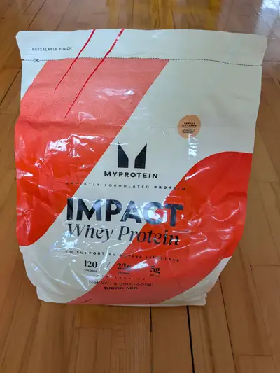 Impact whey protein, from Myprotein, flavour vanilla ice cream, 5.5lbs-2.5kg, brand new and never op...