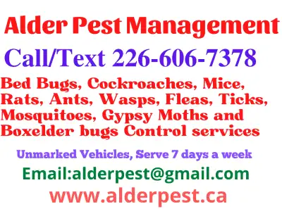 We offer control for: • Bed Bugs • Cockroaches • Mice • Rats • Mosquitoes • Ants, Fleas, Silverfish...