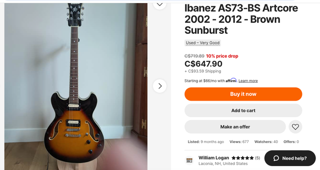 IBANEZ AS-73 BS Artcore with HS Case in Guitars in Guelph - Image 3