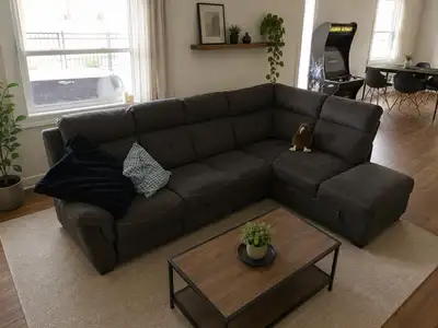 Sofa sectionnel gris foncé électrique avec rangement, View more