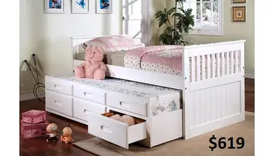 NEW SINGLE MATES BEDS WITH TRUNDLE & DRAWERS, View more