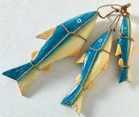 Collection "Bord de mer" Ensemble de poissons en bois peint