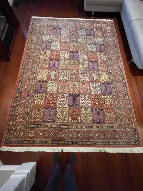 Hand Made Persian Rag Wool / Silk Qom Design. Authentic. Rugs