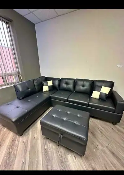 Black Sectional Sofa with Ottoman, View more