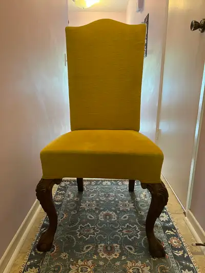 Set of 6 Elegant High-Back Upholstered Chairs – Carved Wood Legs, View more