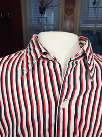 Vintage Yves Saint Laurent Red White Black Cotton Striped Button