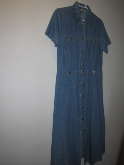 Denim ankle-length short-sleeved all-button dress jacket L, View more