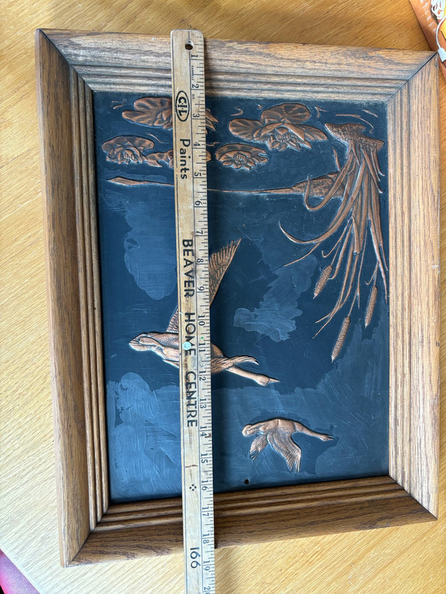 Vintage 3D Copper Relief Geese Flying Framed Picture in Arts & Collectibles in Kitchener / Waterloo - Image 3