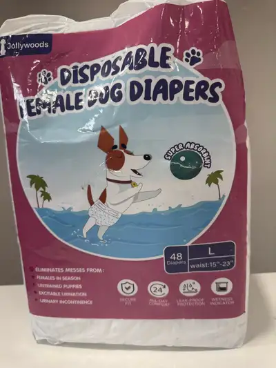 These Jollywoods disposable dog diapers for female dogs are new and in their original packaging. Eac...