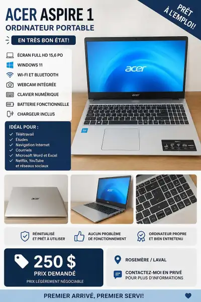  Acer Aspire 1 – Windows 11 – Prêt à utiliser, View more
