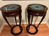 2 large Chinese high quality side table with cloisonné on top 