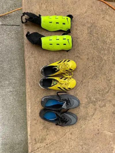 Soccer shoes and shin pads., View more