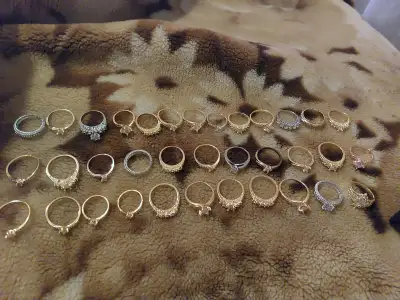 Over 60 peaces gold plated rings and neckleses for $60, View more