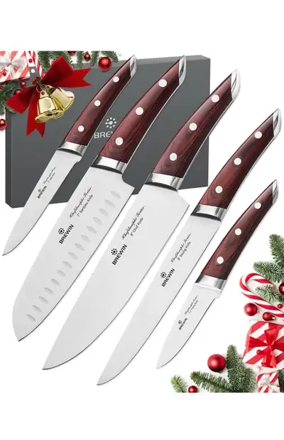 Chef Knife Set 5 PCS Chefilosophi Series with Elegant Red Pakkaw, View more