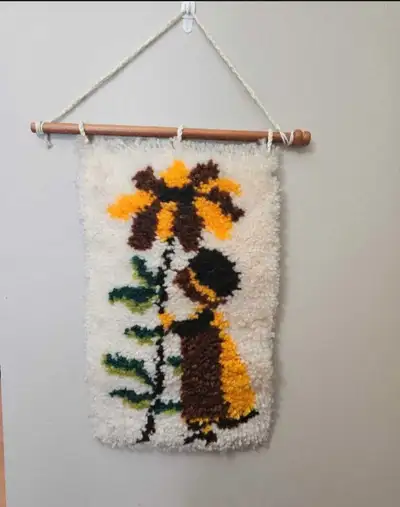 Vintage Latch Hook Wall Hanging 21 x 13 inches, View more