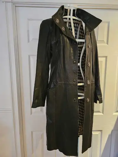 Danier long leather coat, View more