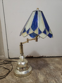 Vintage brass and stain glass table lamp