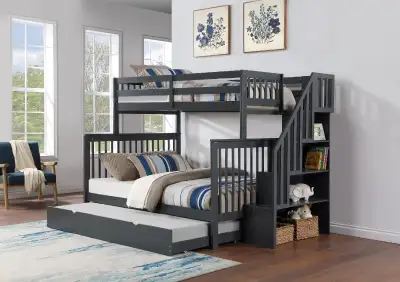 NEW- Versatile Bunk Bed Staircase Storage Trundle Beds, View more