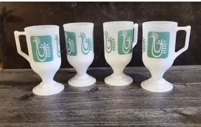 Vintage Federal Glass Mod Danish Rooster Mugs Set of 4 , View more
