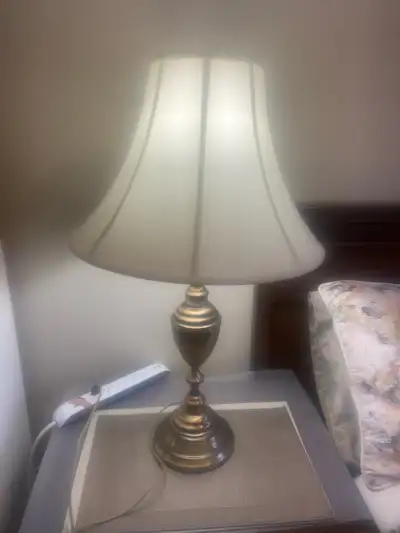Vintage Brass Table Lamp w/Bell Shape Lampshade, View more