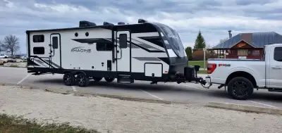 This family-friendly bunk house trailer is the solar-assisted model introduced in late 2022. The roo...