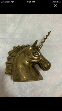 Heavy vintage brass unicorn bottle opener corkscrew