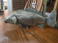 Vintage silver tone Koi fish statue