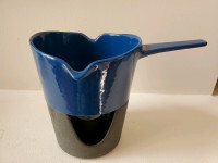 Vintage Copco Denmark Blue Enamel  Sauce Warmer Pot With Stand 