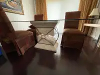 Glass stone dinning kitchen table and 4 chairs