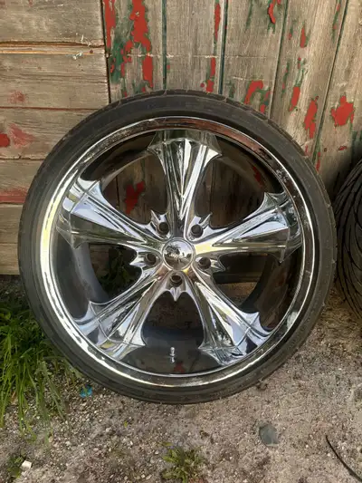 Set of clean 18 fronts and 20 rear Panter wheels with newer Dunlop tires, front bolt pattern 5x114.3...