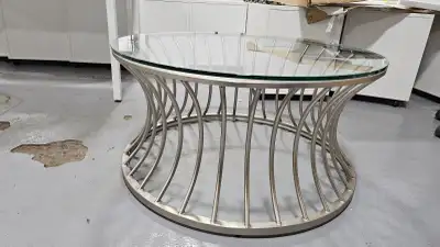 Casey Glass Table Metal Silver Base 17" Height, View more