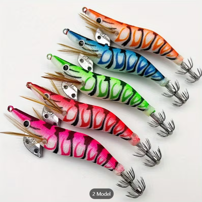 Brand-new 5pcs Luminous Squid Jig Hook Saltwater Fishing Lures Kit Wood Shrimp Lure Squid Cuttlefish...