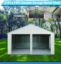 NEW 21 FT X 19 FT DOUBLE METAL GARAGE SHED & ROLL UP DOOR SG2119