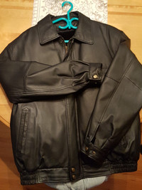 Black men's leather jacket with winter lining