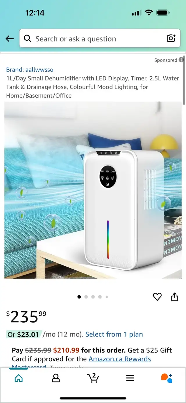 1L/Day Small Dehumidifier with LED Display, Timer, 2.5L Water Ta in Home Décor & Accents in Ottawa - Image 3