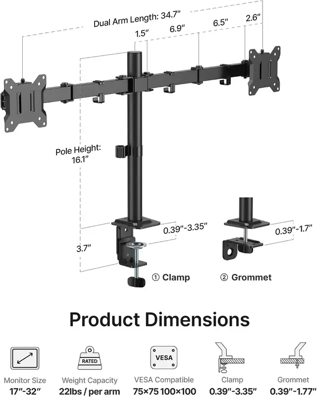 monTEK Heavy-Duty Dual Monitor Stand for 17-32