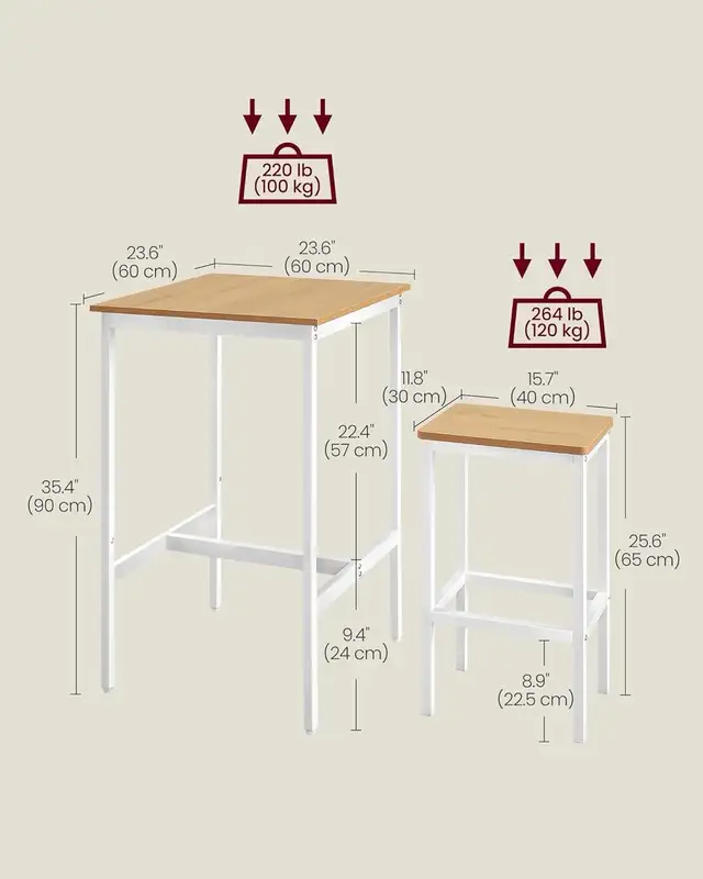 Bar Table and Chairs Set, Square Table With 2 Stools, Dining Pub in Dining Tables & Sets in Markham / York Region - Image 4
